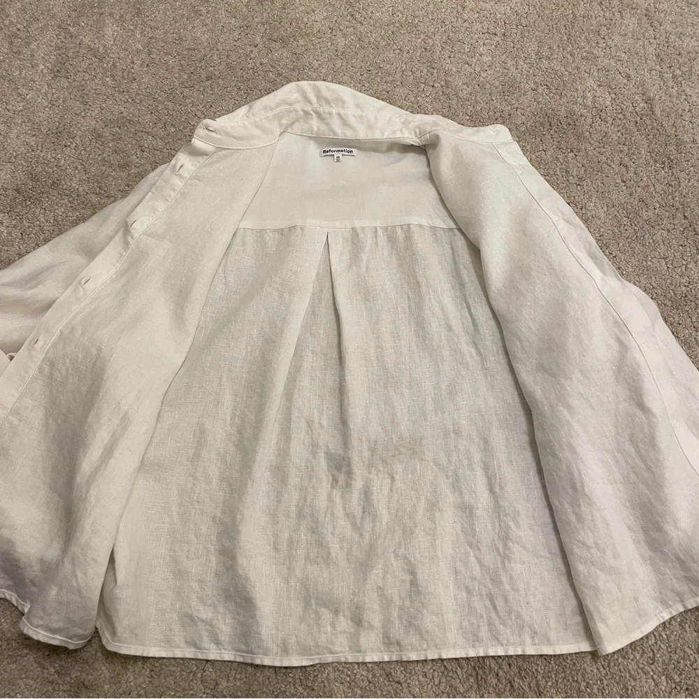 Reformation White Button-Down Linen Blend Shirt - Picture 9 of 10